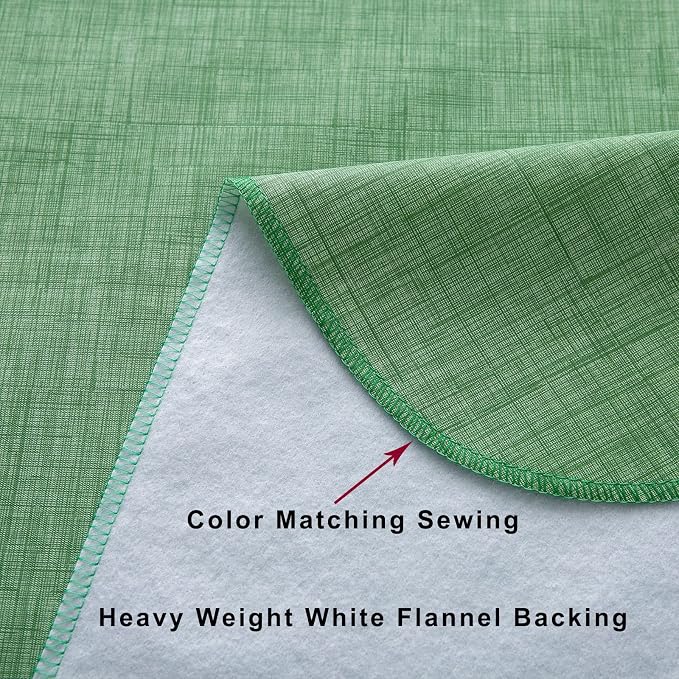 LIBERECOO Vinyl Tablecloth with Flannel Backing, Grass Green, Waterproof, Stain-Resistant, Easy-Clean Table Cover for Holiday, Dining, Kitchen, and Outdoor Use, 60" x 60" Square