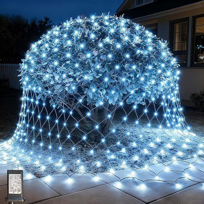 LitHome 14.8FT x 5FT Christmas Net Lights Outdoor Mesh Lights Connectable | 8 Modes 300 LED Cool White Net Light Green Wire, Waterproof Giant Christmas Mesh Light for Bushes Garden Yard Party Decor