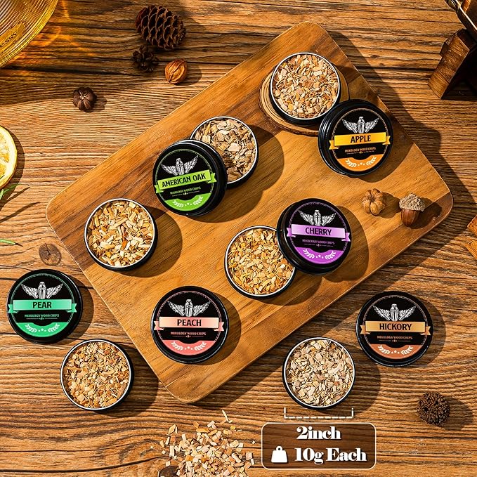 INSISART Whiskey Smoker Wood Chips, 6 Flavors Apple Cherry Oak Pear Peach Hickory, Natural Chips for Cocktails, Old Fashioned, Bourbon, Drinks, Food,Bar Accessory Gift for Men