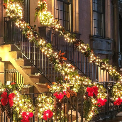 Battery Operated String Lights - 2 Pack Total 33ft 100 LEDs Warm White Christmas Lights with Timer, 8 Modes Waterproof Twinkle Lights for Indoor Outdoor Xmas Tree Wreath Party Holiday Decorations