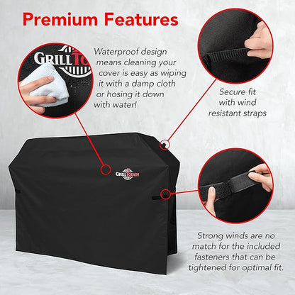 GrillTough Heavy Duty BBQ Grill Cover for Outdoor Grill, 72 Inch – Waterproof, Weather Resistant, UV & Fade Resistant with Adjustable Straps – Gas Grill Cover for Weber, Genesis, Charbroil, etc. Black