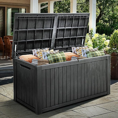 YITAHOME 220 Gallon XL Deck Box Large Outdoor Storage w/Divider for Patio Furniture,Outdoor Cushions, Garden Tools, Sports Equipment and Pool Supplies, Waterproof, Resin, Lockable, Black