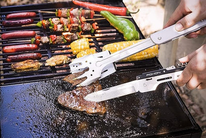 ROXON S601 14" 6 in 1 MBT3 Folding Grill Utensils Set Fork Spatula Grilling Knife Tongs Opener for Backyard Barbecue and Camping