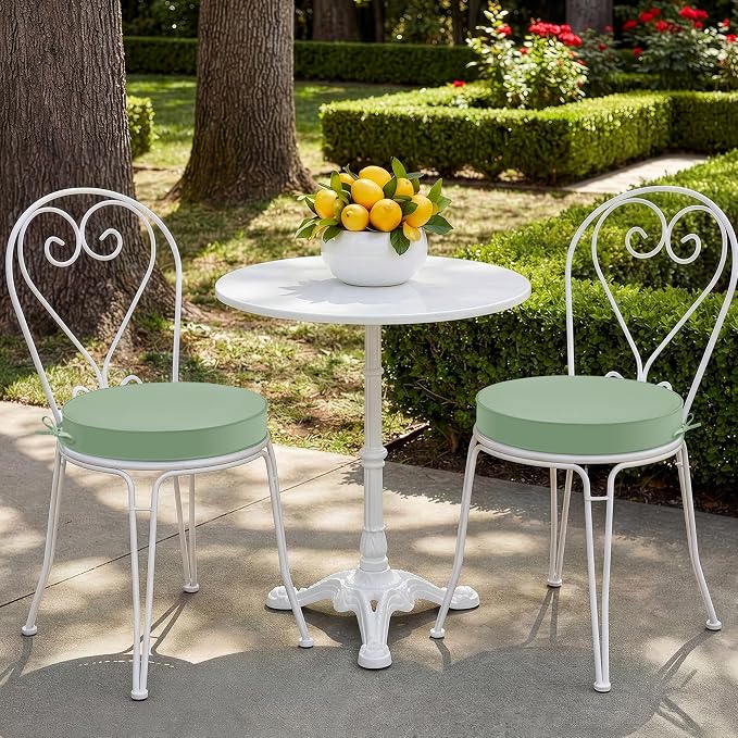 Summsun Outdoor Bistro Chair Cushions Set of 2, 15" D x 3" H Round Chair Cushions Waterproof and Fade Resistant Chair Cushion Pads with Non-Slip Ties and Removable Covers for Garden, Sage Green