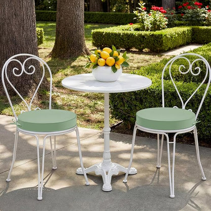 Summsun Outdoor Bistro Chair Cushions Set of 2, 15" D x 3" H Round Chair Cushions Waterproof and Fade Resistant Chair Cushion Pads with Non-Slip Ties and Removable Covers for Garden, Sage Green