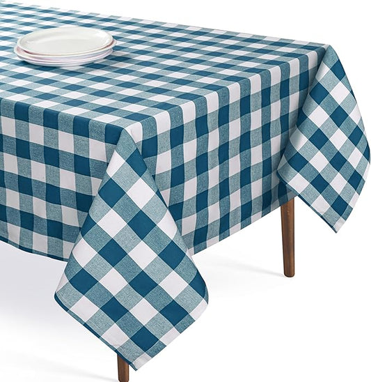 Teal Green Buffalo Check Tablecloth, 60x102 Inches, Plaid Dining Table Cover, 100% Cotton, Washable, Reusable Farmhouse Table Linen for Holidays, Wedding, Everyday Dining Cover