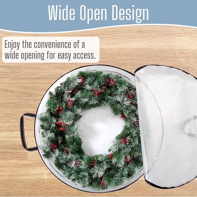 VENO 4 Pack Summer Wreath Storage Container, 36 Inch Clear Wreath Bag, Spring, Christmas Garland Decoration Organizers with Zipper and Durable Handles (Clear, 36"-4 Pack)