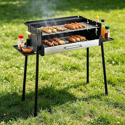 Large Charcoal Grill Foldable Barbecue Grills with Storage Shelf & Adjustable Air Vents 40.55" x 17.32" x 32.68" BBQ Grill for Parties, Beach, Camping & Picnics Black