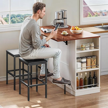 YITAHOME Kitchen Island with Seating | 47 Inch Mobile Storage Island with Drop Leaf, Power Outlet & Spice Rack, 2 Upholstered Stools and Footrest