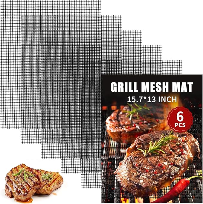 6 Pcs BBQ Grill Mesh Mat, 15.75 x 13 Inch Non-Stick Reusable Barbecue Grilling Mat Easy to Clean, Heavy Duty Heat Resistant Cooking Mesh Mat Suitable for Outdoor Smoker, Pellet, Gas, Charcoal Grills