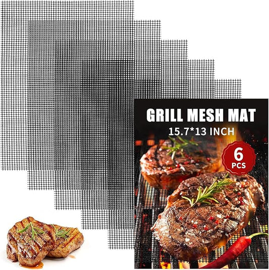 6 Pcs BBQ Grill Mesh Mat, 15.75 x 13 Inch Non-Stick Reusable Barbecue Grilling Mat Easy to Clean, Heavy Duty Heat Resistant Cooking Mesh Mat Suitable for Outdoor Smoker, Pellet, Gas, Charcoal Grills