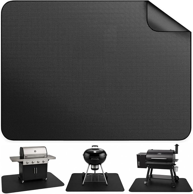 65 x 48 Grill Mat for Outdoor Grill, 32 mil Fire Resistant BBQ Pad | 32 mil fiberglass under grill mat with silicone fire coating; helps protect decks and patios from grease, sparks & BBQ mess.
