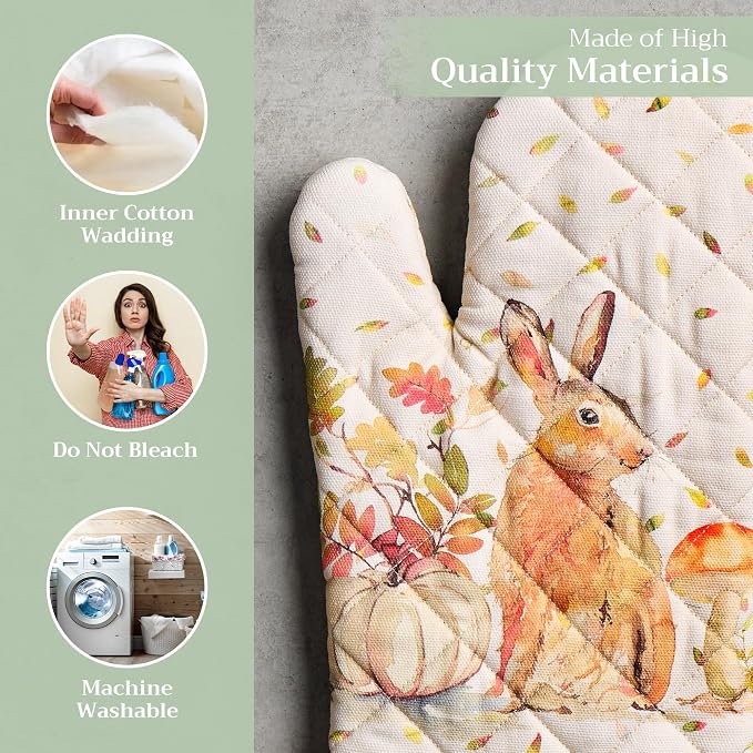 Maison d'Hermine Oven Gloves 100% Cotton Oven Mitt (7" x 13", Pack of 1) | With Loop Heat Resistant BBQ Cooking Gloves Baking Kitchen Handling Hot Pans Thanksgiving Christmas - Pumpkin Passion