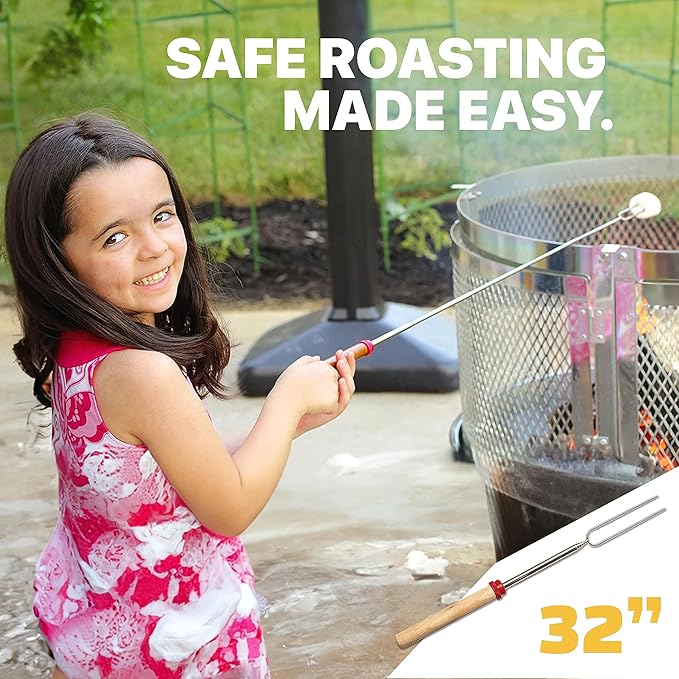 Grill Guru Smores Sticks for Fire Pit - Accessories for Campfire Marshmallow Roasting Sticks Smores Kit Outdoor-Smore Skewers Hot Dog Fork For Outside, Camping Essentials Bonfire Gear Long 32" 10 Pack