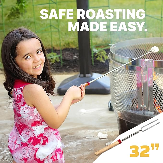 Grill Guru Smores Sticks for Fire Pit - Accessories for Campfire Marshmallow Roasting Sticks Smores Kit Outdoor-Smore Skewers Hot Dog Fork For Outside, Camping Essentials Bonfire Gear Long 32" 5 Pack