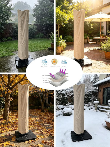 Patio Umbrella Cover for 9ft to 13ft Offset Umbrella, Water Resistant, Curved Cantilever and Straight Pole Parasol Outdoor Umbrellas Cover with Zipper and Rod
