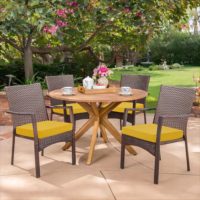 HARBOREST Outdoor Chair Cushions Set of 4, Yellow Water Resistant Patio Chair Cushions with Ties