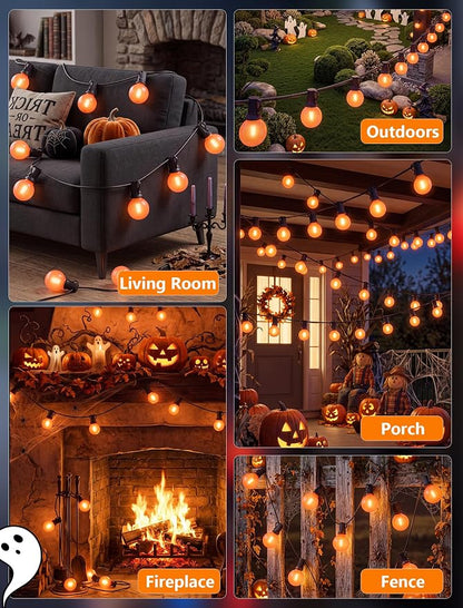 25Ft LED Outdoor Halloween Decorations Lights, 25 G40 Orange Globe Bulbs | Waterproof G40 Patio String Lights, Connectable Shatterproof Hanging Outdoor Lights for Porch Yard Garden Halloween Party