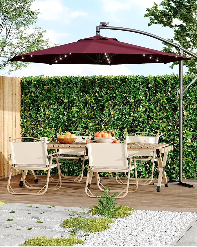15FT Outdoor Patio Umbrella,Double-Sided Rectangle Market Umbrella with 36 LED Solar Lights & Base,UV50+ Weather-Resistant Oversized Outdoor Umbrella,Crank Lift,3-Way Shade for Pool,Garden,Backyard