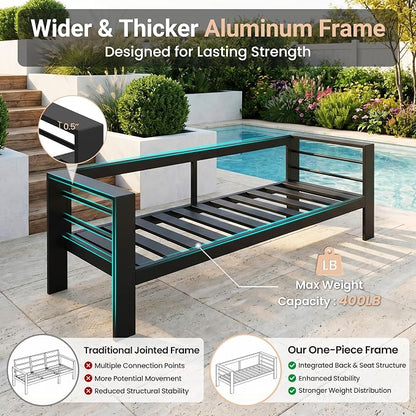 Solaste 7-Seaters Aluminum Outdoor Patio Furniture Set, Patio Sectional with 5" Thick Cushion, Outdoor Furniture with Coffee Table, Patio Sofa for Porch, Backyard, Deck, Yard, Light Grey