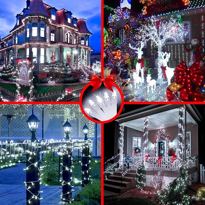 492FT Outdoor Christmas Lights, 1300 LED Super Long String Lights 8 Lighting Modes & Timer Memory, Outsite Waterproof Light Strings for Xmas Tree Garden Wedding Party Holiday Decorations Cool White