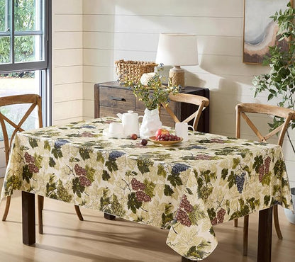 Newbridge 52 x 70 Inch Rectangle Vinyl Tablecloth with Flannel Backing, Grapevine Print, Grape Theme Indoor Outdoor Waterproof Table Cover, Picnic, Barbeque, Patio and Kitchen Dining