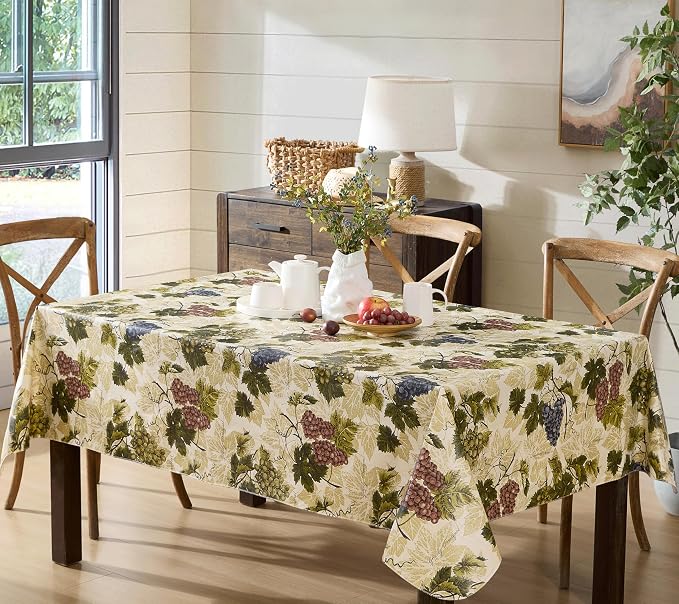 Newbridge 60 x 102 Inch Rectangle Vinyl Tablecloth with Flannel Backing, Grapevine Print, Grape Theme Indoor Outdoor Waterproof Table Cover, Picnic, Barbeque, Patio and Kitchen Dining