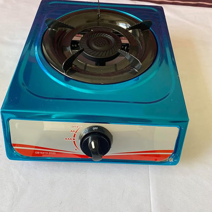 Portable Single Burner Gas Stove, Compact Countertop Gas Burner with Adjustable Flame Control, Metal Pot Support, Tabletop Cooking Stove for Kitchen, Outdoor Cooking, RV, Patio & Emergency Use, Blue