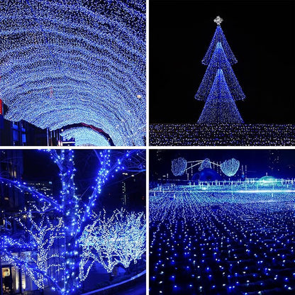 kemooie 500 LED Blue and White Christmas Lights, 164FT 8 Lighting Mode with Memory Plug in Christmas Tree Lights, for Outdoor Birthday Christmas Party Garden Balcony Decorations (Blue and White)