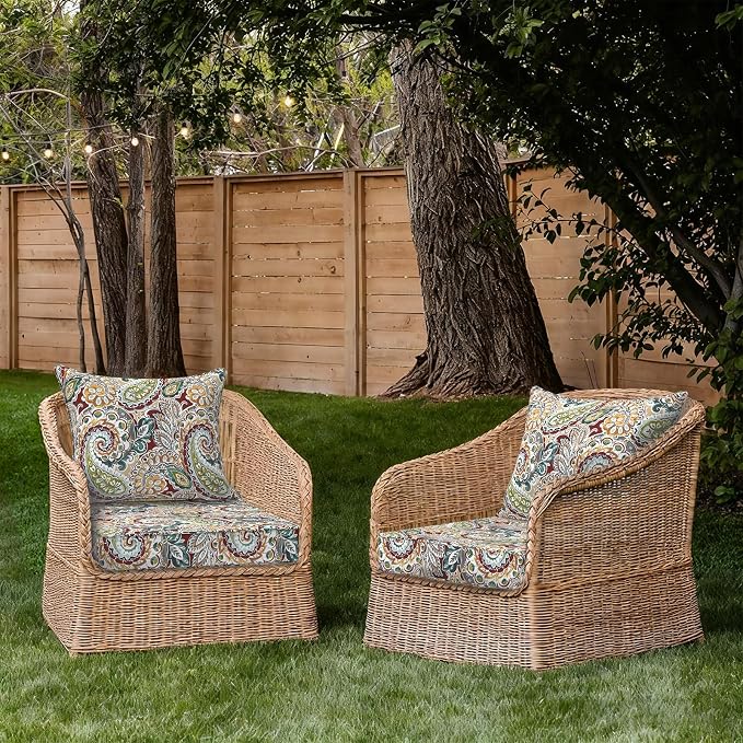 DYTXIII Outdoor Deep Seat Cushion Set, Water Repellent 24"x24" Patio Thick Cushions Replacement with Seat & Back Pillow for Patio Sofa, Wicker Chair, Couch - Paisley Chilli