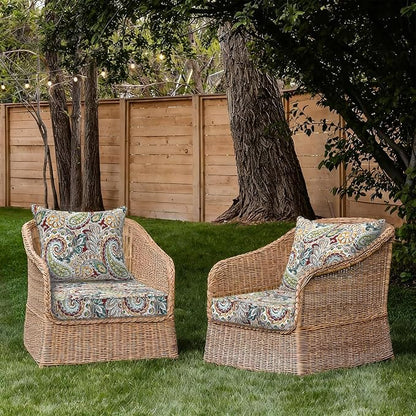 DYTXIII Outdoor Deep Seat Cushion Set, Water Repellent 24"x24" Patio Thick Cushions Replacement with Seat & Back Pillow for Patio Sofa, Wicker Chair, Couch - Paisley Chilli