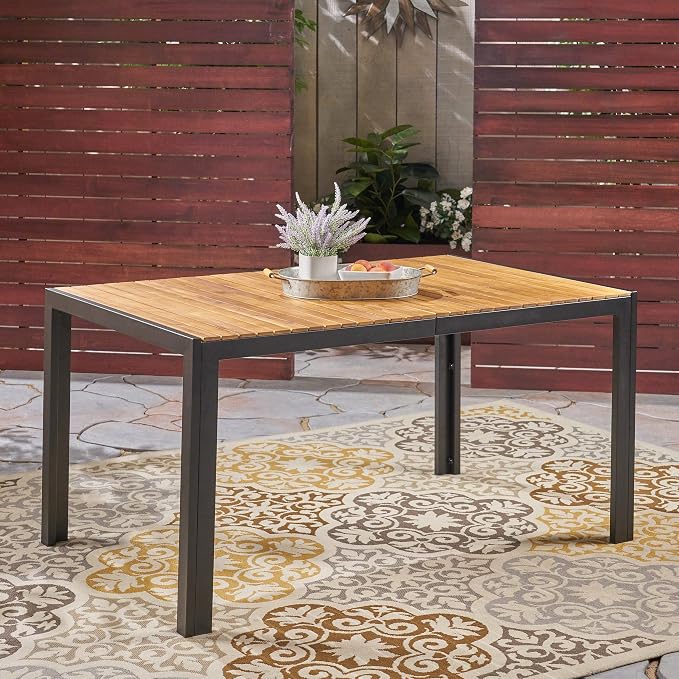 Christopher Knight Home Dining Table, Teak Finish + Black