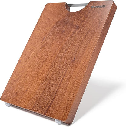 Brosisincorp Real Solid Sapele Cutting Board One Piece No Glue Non Toxic All Whole Single Wood Butcher Block Thick Hard Wood Heavy Duty Edge Grain (Small,14.17"L*9.45"W*0.98"Th)