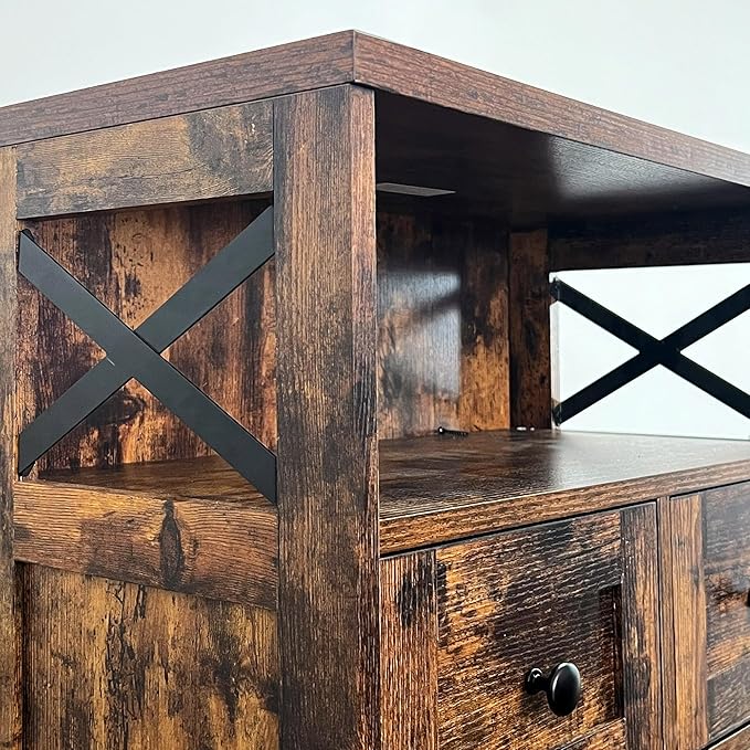 Befrases Farmhouse Storage Cabinet with Drawers and Shelves, Kitchen Pantry Storage Cabinet, Floor Hutch Cupboard for Dining Living Room Home Office, Rustic Brown