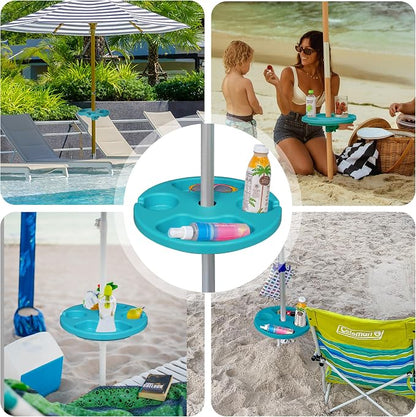 AMMSUN 13" Beach Umbrella Table Tray for Beach, Patio, Garden, Swimming Pool with Cup Holders, Snack Compartments Teal