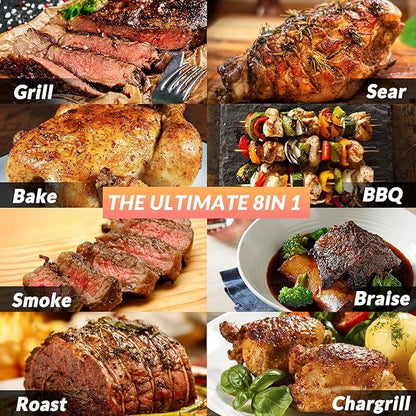 ONLYFIRE GRILLS BBQ Wood Pellet Grill Smoker with Meat Probe, 2 Tiers Cooking Area, Portable Tabletop Grilling Stove for Outdoor Kitchen Cooking Smoke and Roast, RV Camping, Black GS314