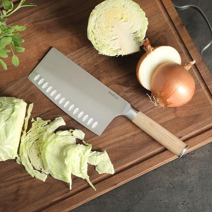 Babish 6.5-Inch Forged Cleaver Knife with Light Pakka Wood Handle – High-Carbon 1.4116 German Steel Full Tang Kitchen Knife for Heavy-Duty Chopping and Slicing