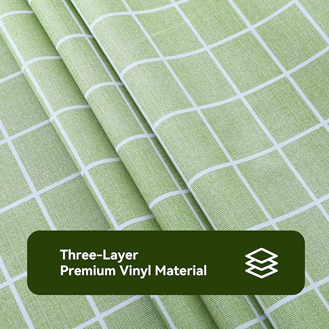 Romanstile Square Vinyl Tablecloth, 100% Waterproof Oil-Proof Checkered Plastic Table Cloth, Heavy Duty Wipeable Table Covers for Dining, Camping, Picnic, Outdoor - 54 x 54 Inch, Green