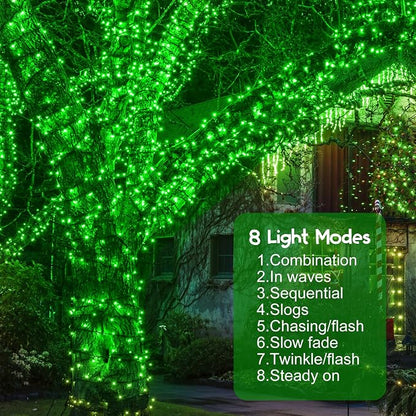 164Ft 500 LED Green St. Patrick's Day Lights, Waterproof 8 Twinkle with Memory Functions Green String Lights for Indoor Outdoor Tree Garden St. Patrick's Day Decoration