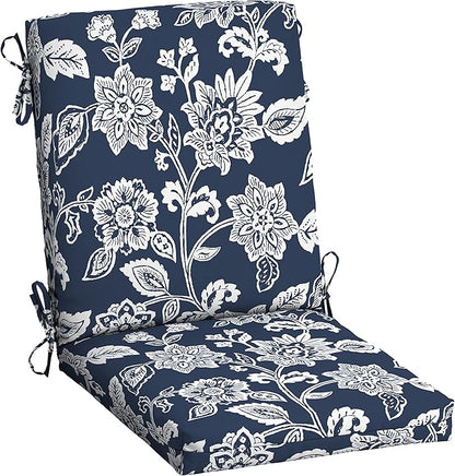 Arden Outdoor Patio Dining Chair Cushion, 20x44, Rain-Proof Seat Pad, Fade-Resistant Outdoor Cushion Sapphire Blue Ashland Jacobean