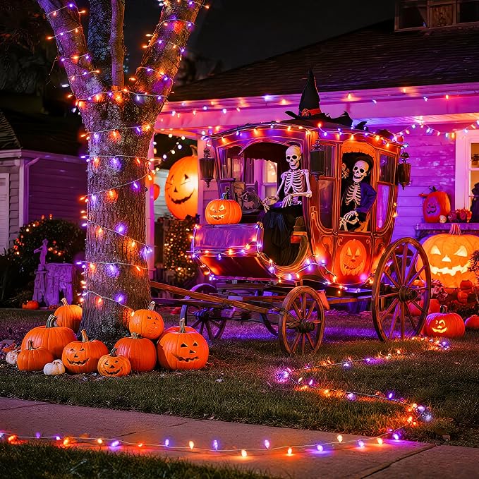 JMEXSUSS 2 Pack Orange Purple Battery Operated Halloween Lights | Each 33ft 100 LED Battery Powered String Lights with Remote Outdoor Indoor