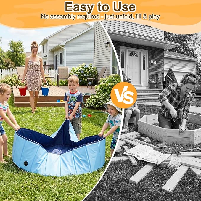 Aywewii 48'' Large Sandbox for Kids, Foldable Sand Box for Outdoor Indoor | No Tools Unfold & Play, Easy to Clean with Drain Cap, Portable Carry Bag, Sand Pit for Yard Patio Park Beach Camping, Gifts