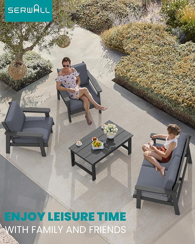 SERWALL Outdoor Loveseat, Grey Frame and Grey Cushion