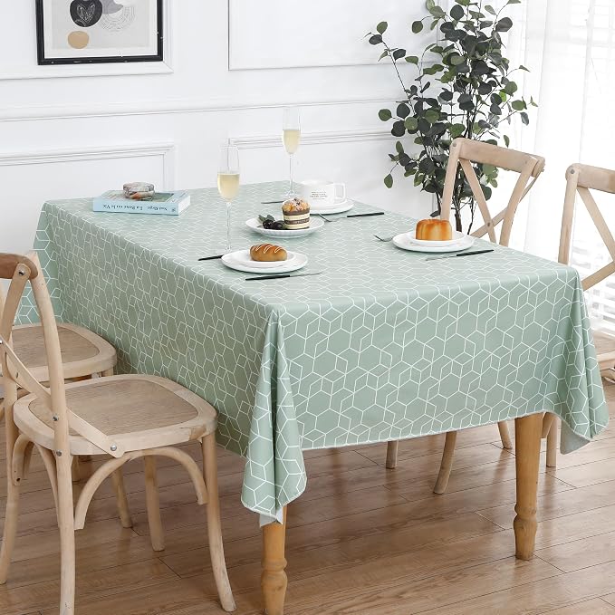 Heavy Duty Vinyl Tablecloth with Flannel Backing Waterproof Oil-Proof Plastic Table Cloth Stain-Resistant Wipeable Rectangle or Square Table Cover for Indoor and Outdoor (Green Grid,60x84 Inch)