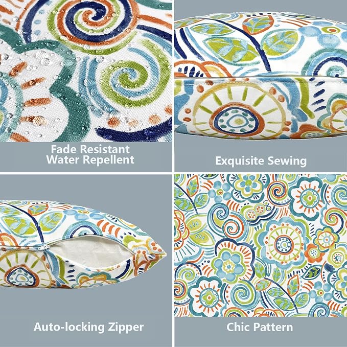 LVTXIII 2 Pack Outdoor Throw Pillow Covers for Patio Furniture, 16x16 Inch Square Pillow Case, Water-Repellent Cushion Covers for Garden, Porch, Sofa, Flower Blue