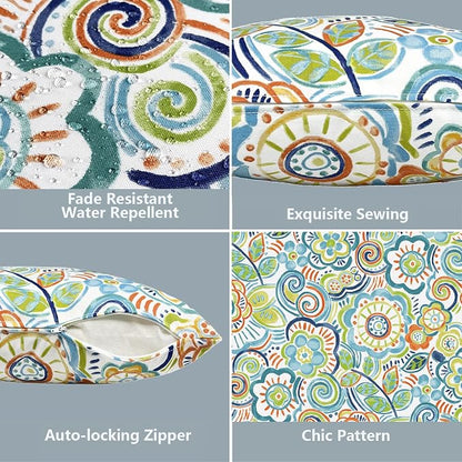 LVTXIII 2 Pack Outdoor Throw Pillow Covers for Patio Furniture, 16x16 Inch Square Pillow Case, Water-Repellent Cushion Covers for Garden, Porch, Sofa, Flower Blue