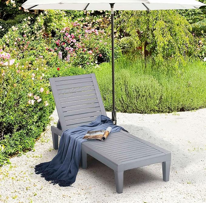 Nestl Sun Tanning Chair - Light Grey Chaise Lounge Chair Outdoor, Lightweight Pool Lounge Chairs, Adjustable 5-Position Reclining Lawn Chair, Waterproof Beach Outdoor Lounge Chairs