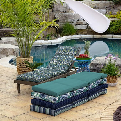 Arden Outdoor Chaise Cushion, 22 x 77, Rain-Proof, Fade Resistant Sapphire Aurora Blue Damask | Lounge Cushion, Rain-Proof, Fade Resistant, Mold and Mildew Resistant