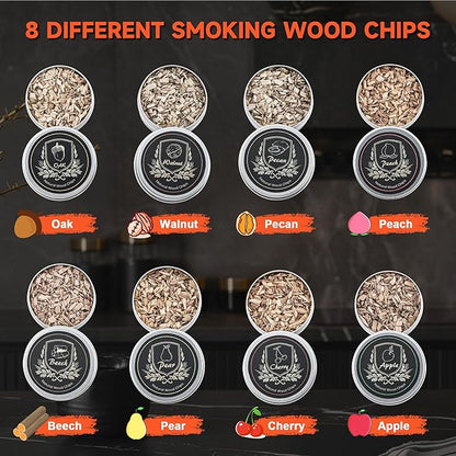 Elegant Cocktail Smoker Kit - Complete Whiskey Drink Smoking Gun with 8 Flavors of Wood Chips, Dome, and Accessories, Adds Flavor to Food and Drinks, Infuser Kit for Indoor Outdoor Use