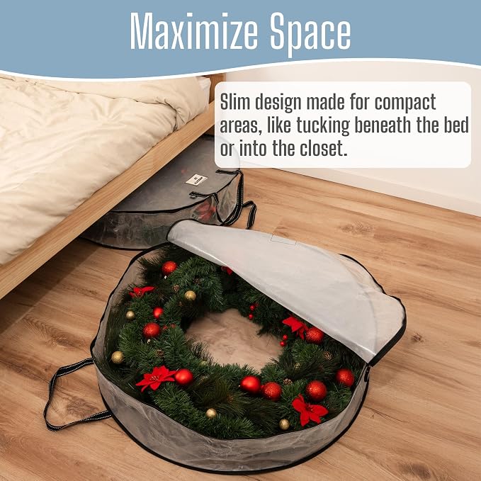 VENO 4 Pack Summer Wreath Storage Container, 36 Inch Clear Wreath Bag, Spring, Christmas Garland Decoration Organizers with Zipper and Durable Handles (Clear, 36"-4 Pack)